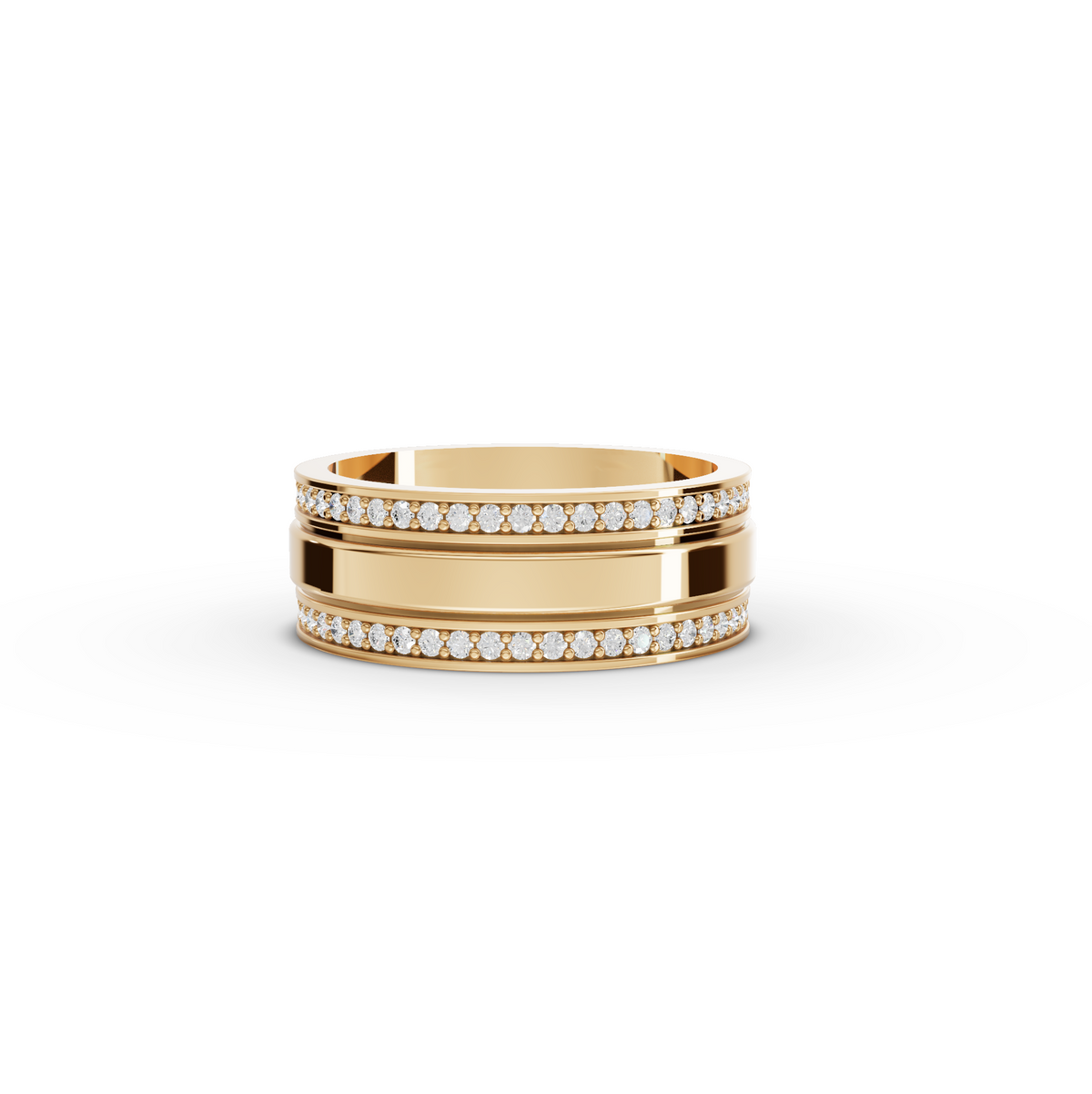 0.48 CT Round Lab Diamond Double Row Pavé Wide Wedding Band in yellow gold