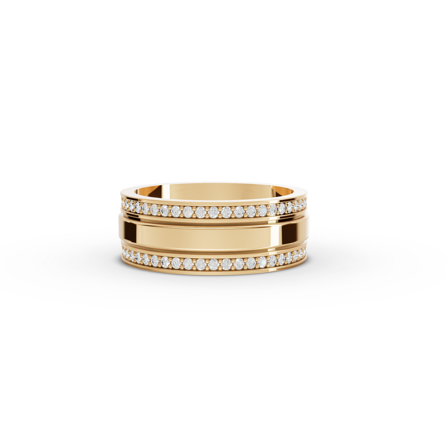 0.48 CT Round Lab Diamond Double Row Pavé Wide Wedding Band in yellow gold