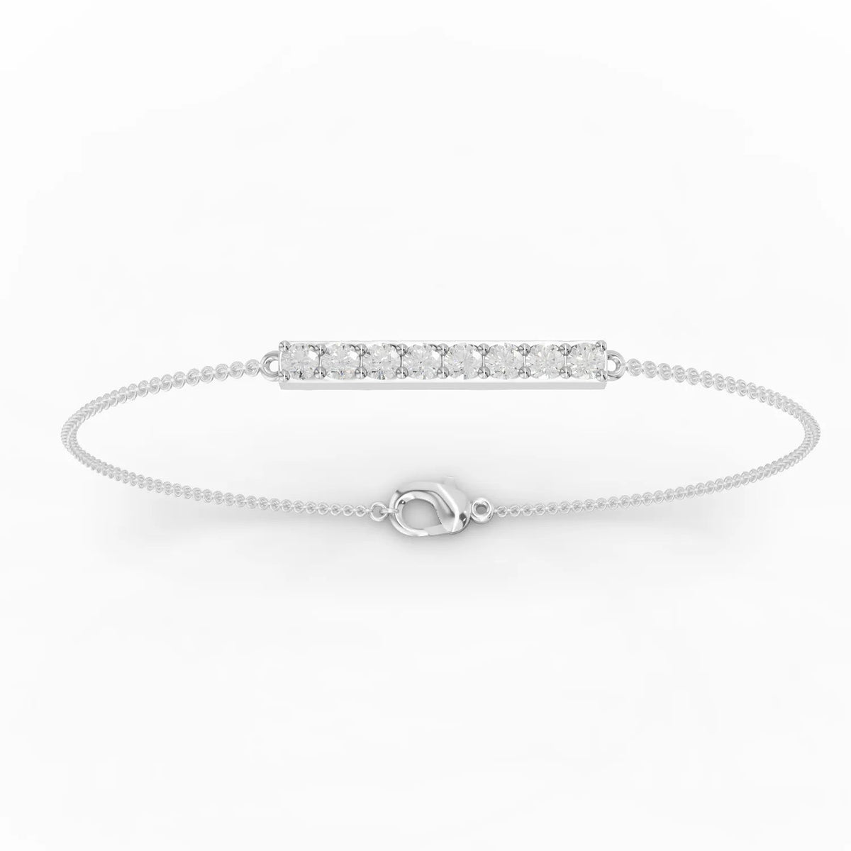 0.48 Ct round lab diamond bar bracelet in 18k gold with a linear arrangement of sparkling diamonds and adjustable clasp.