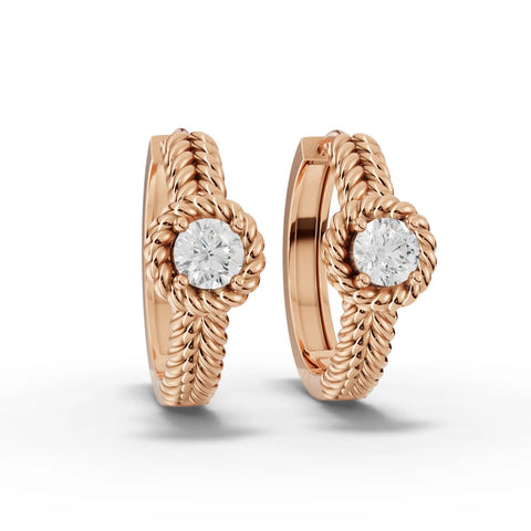0.48 CT Round Lab Grown Diamond Rope Huggie Earrings in rose gold