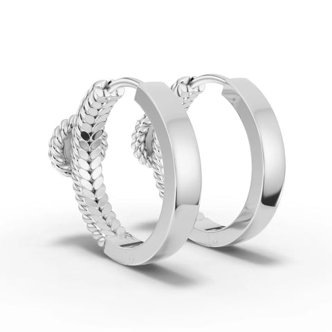 0.48 CT Round Lab Grown Diamond Rope Huggie Earrings in white gold, close-up