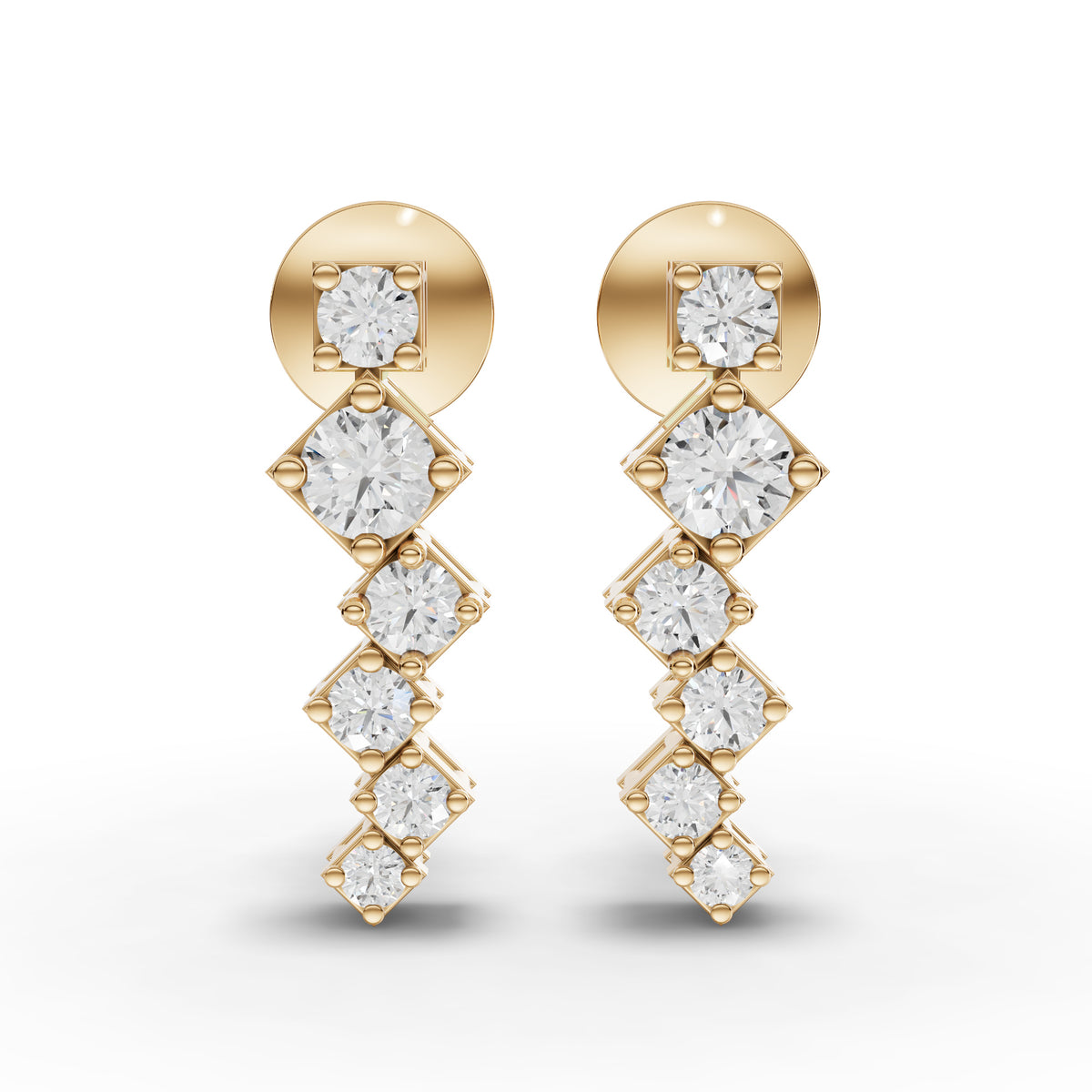 0.48 CT Stacked Round Lab Grown Diamond Drop Earrings in yellow gold