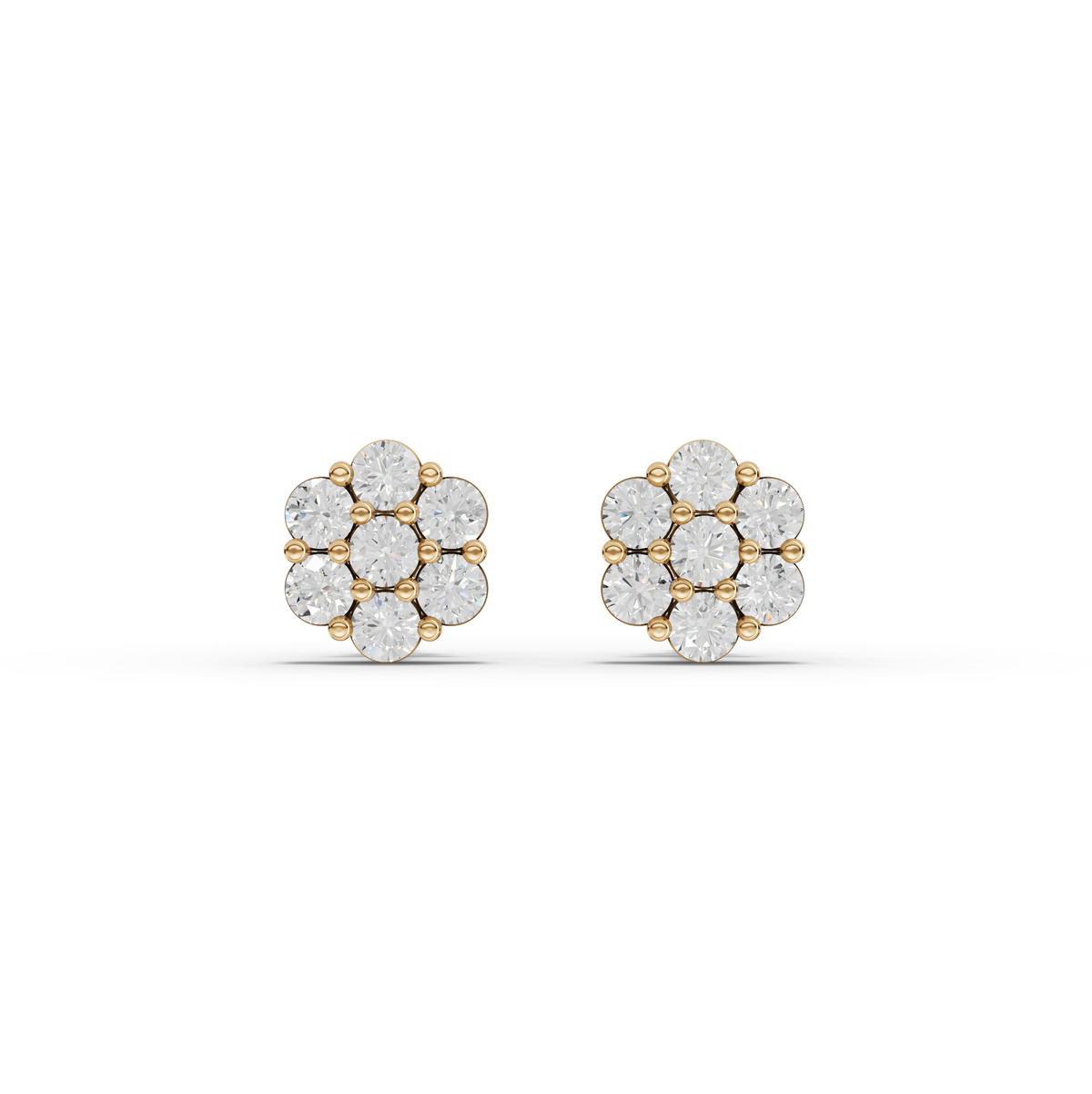 0.49 CT Round Cluster Flower Lab Grown Diamond Stud Earrings in yellow gold