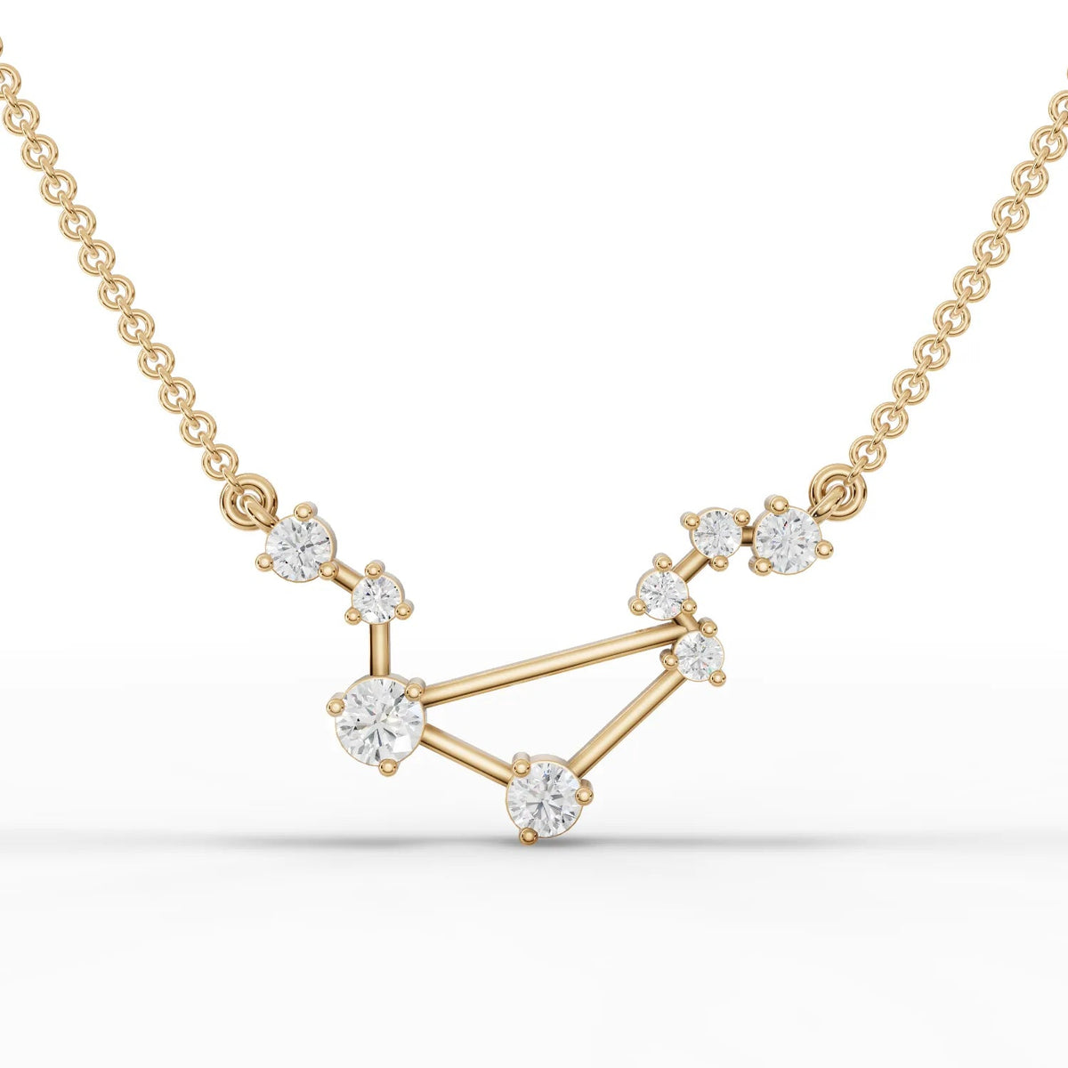 Libra constellation pendant featuring 0.49 CT round lab-grown diamonds set in 18K gold, with a delicate chain and refined design.