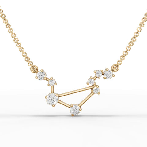 Libra constellation pendant featuring 0.49 CT round lab-grown diamonds set in 18K gold, with a delicate chain and refined design.