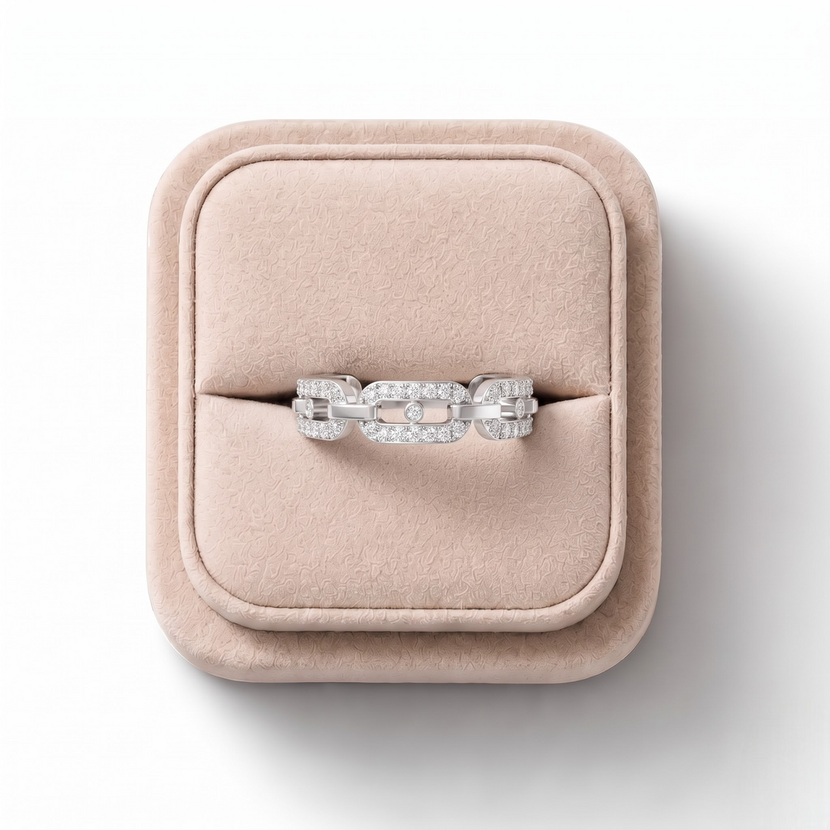0.50 CT Pavé Cuban Link Lab Grown Diamond Ring, on a white background
