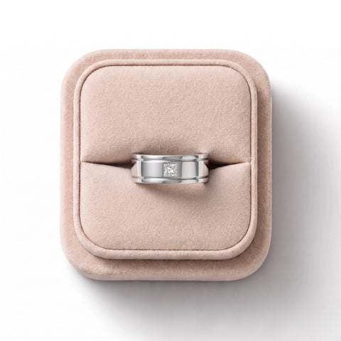 0.50 CT Princess Lab Grown Diamond Men's Wide Band Ring, on a white background
