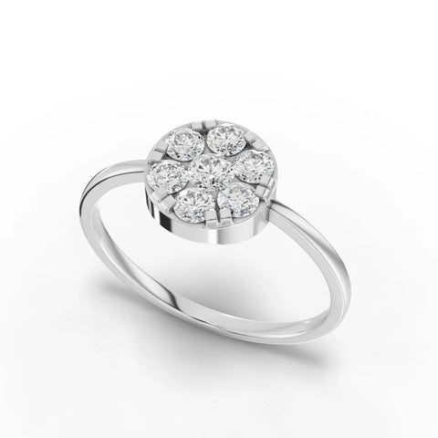 0.50 Ct Round Bezel Cluster Lab Grown Diamond Ring in white gold, angled view