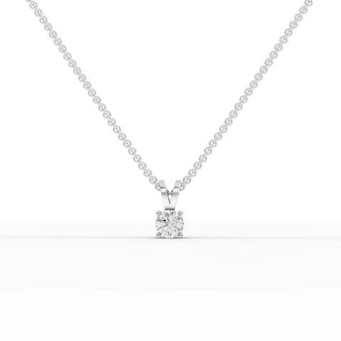 0.50 ct round lab grown diamond solitaire pendant necklace with four-prong setting and V-shaped bail in gold