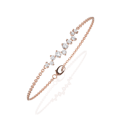 Delicate 0.50 Ct station lab diamond bracelet in rose gold, featuring a linear cluster of round lab grown diamonds on a fine chain.