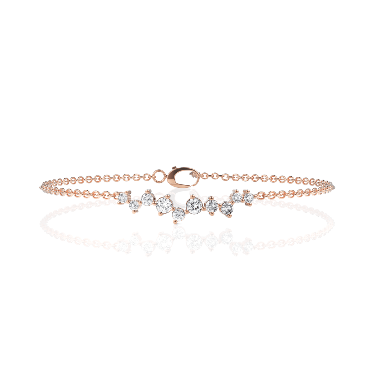 Delicate 18K gold bracelet featuring a linear cluster of round lab-grown diamonds, secured with a secure clasp.