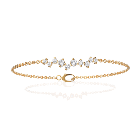 Delicate 18K gold bracelet featuring a linear cluster of prong-set round lab grown diamonds totaling 0.50 Ct.