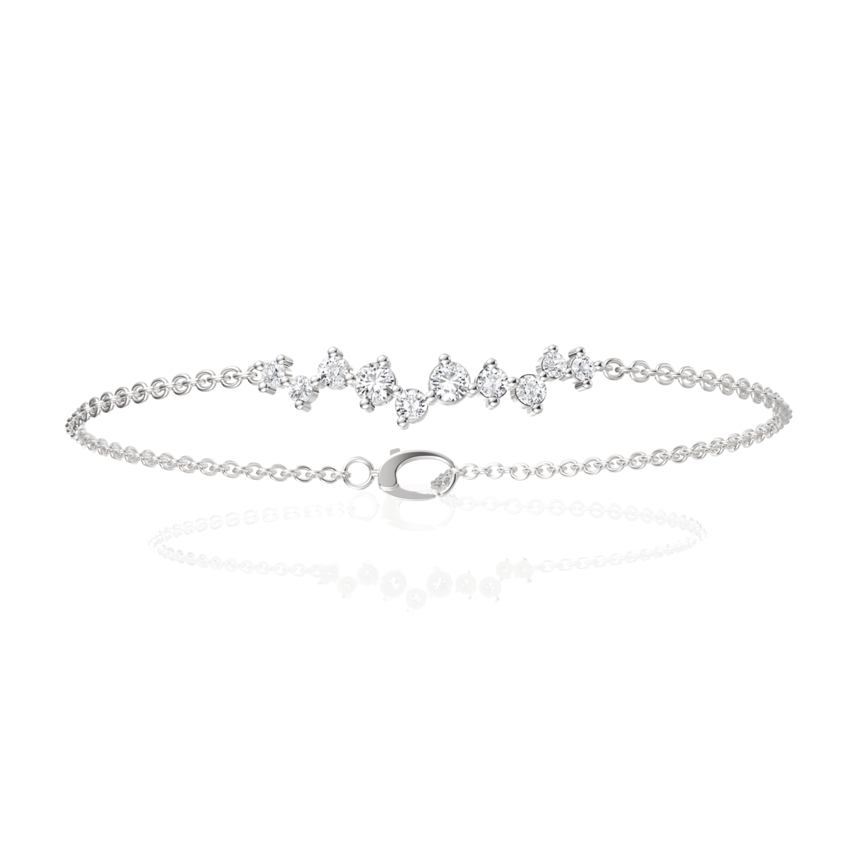 Delicate 18K gold bracelet featuring a linear cluster of round lab grown diamonds, totaling 0.50 Ct, with a secure clasp.
