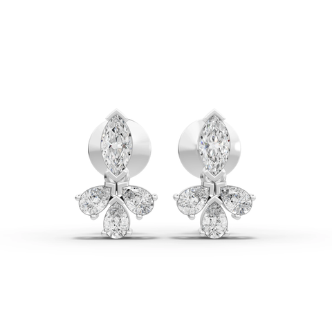 0.53 ct marquise lab diamond floral cluster stud earrings with screw backs and botanical petal design