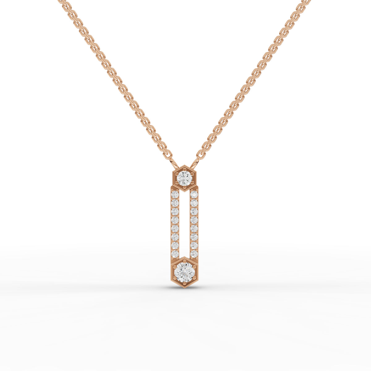 0.54 CT Hexagon Round Lab Grown Diamond Pendant in rose gold