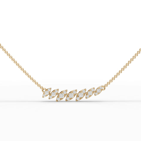Lab grown diamond pendant featuring a marquise leaf design in 18k gold, adorned with round brilliant diamonds.