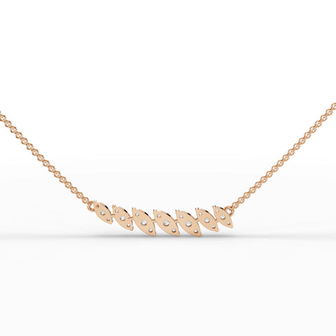 0.54 Ct marquise leaf lab diamond pendant crafted in 18k gold, featuring interlocking leaves and round brilliant diamonds.