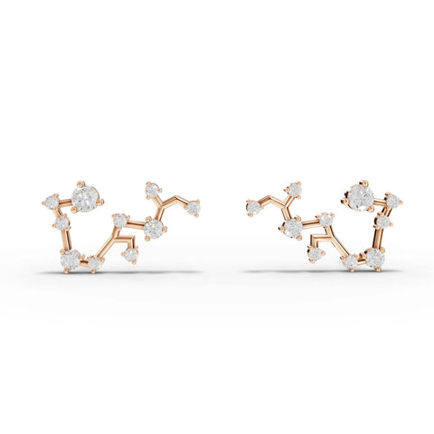 0.54 Ct Sagittarius lab-grown diamond earrings in 18K gold, featuring a constellation design with round diamonds.