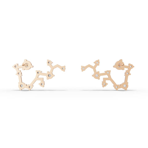 18K gold earrings shaped like the Sagittarius constellation, featuring round lab-grown diamonds in a precise layout.