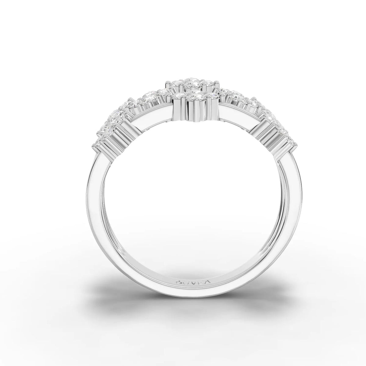 Triple row cluster ring featuring four-stone diamond clusters across three 18K gold bands, showcasing round lab grown diamonds.