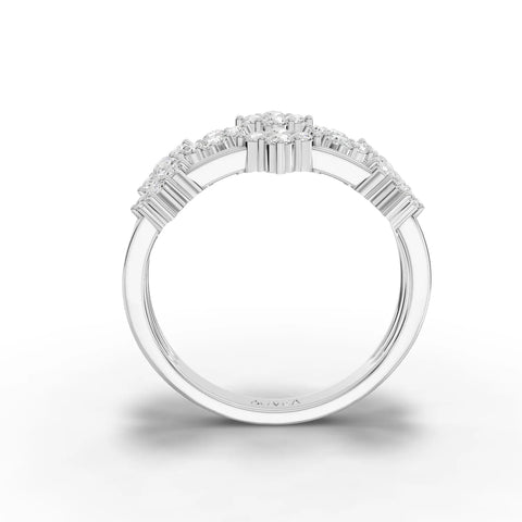 Triple row cluster ring featuring four-stone diamond clusters across three 18K gold bands, showcasing round lab grown diamonds.