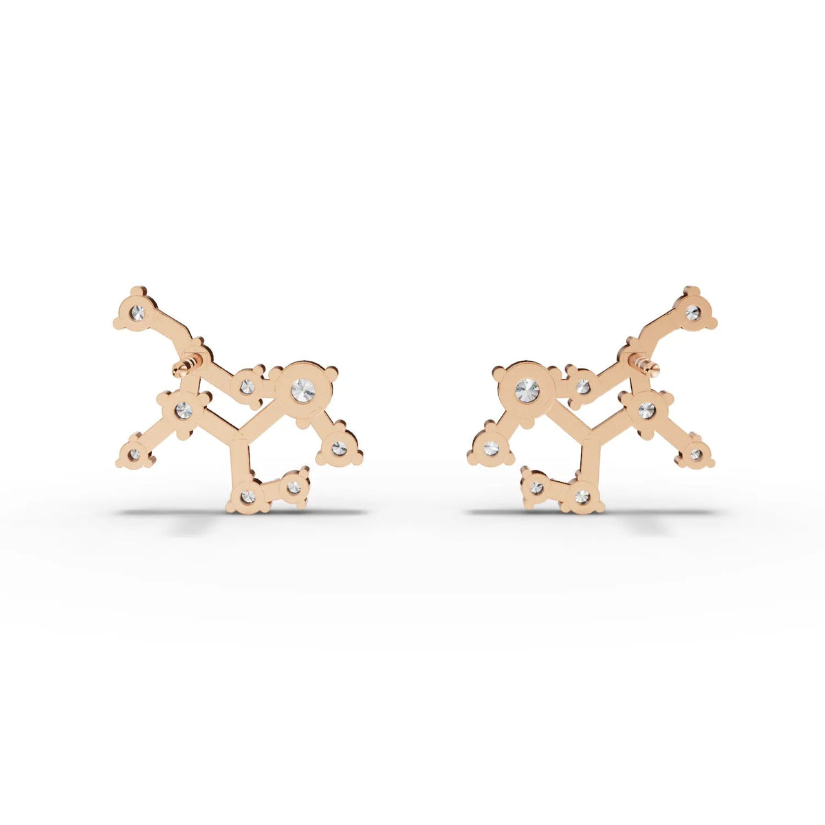 Virgo constellation earrings in 18K gold, featuring round lab-grown diamonds set in a structured design.