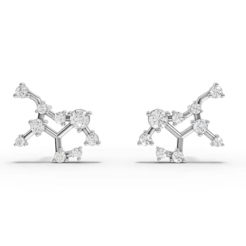 0.55 Ct Virgo lab diamond earrings feature a distinctive constellation design with calibrated round diamonds set in 18K gold.