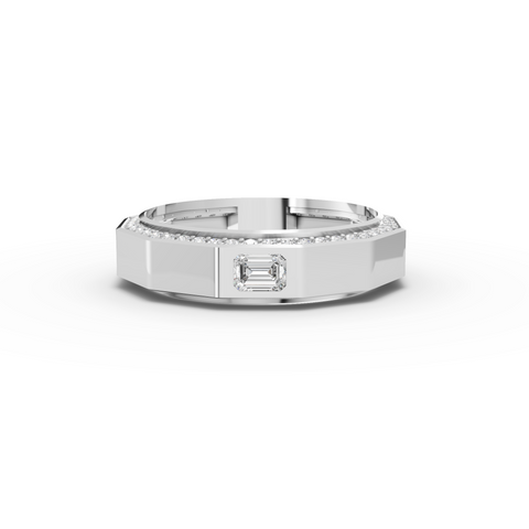 0.56 CT Bezel Emerald Lab Grown Diamond with Pavé Channel Ring in white gold