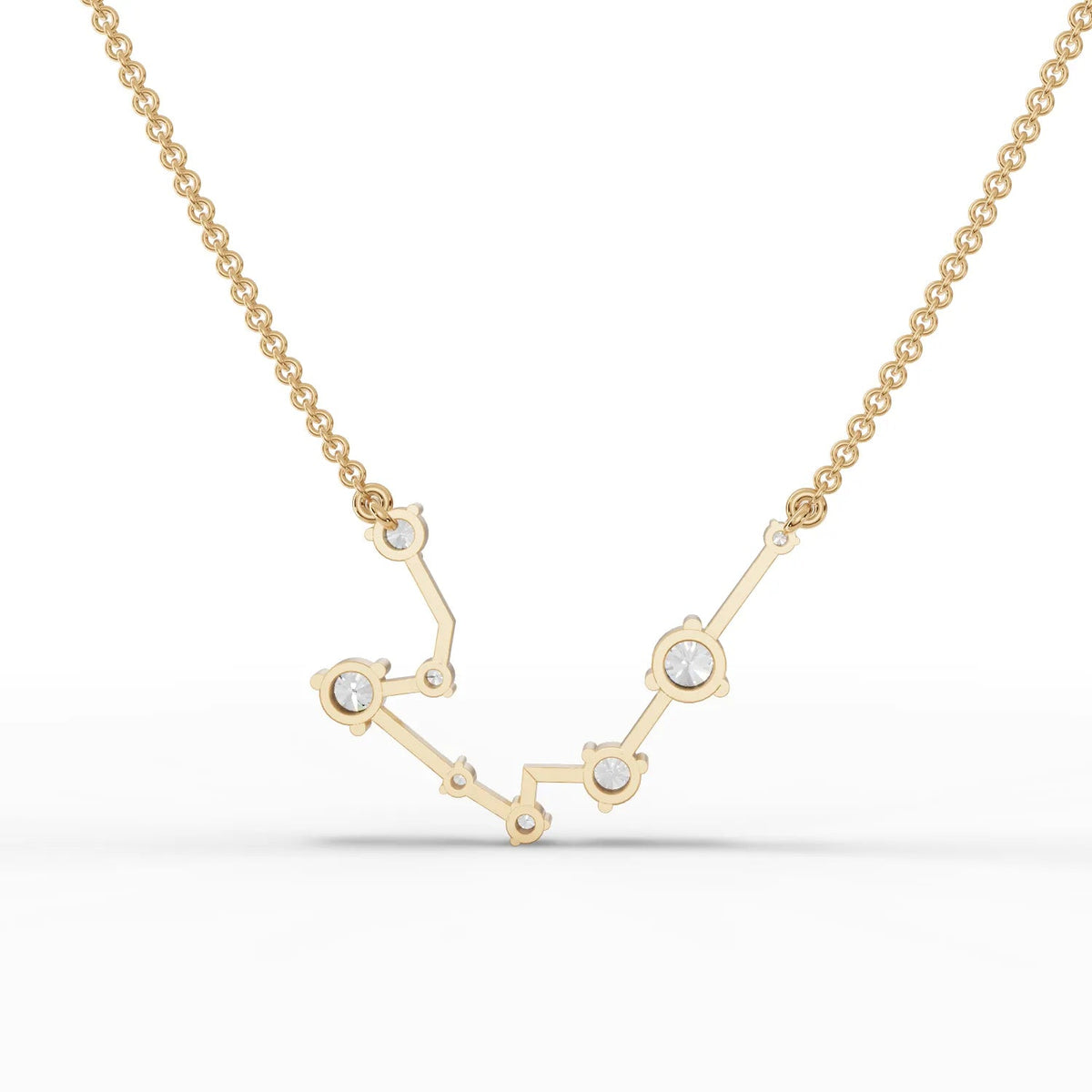 Aquarius lab diamond pendant featuring a constellation design in 18k gold, adorned with round lab-grown diamonds.