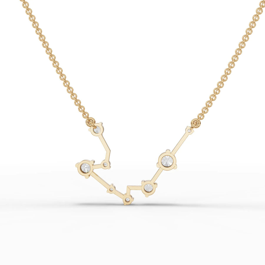 Aquarius lab diamond pendant featuring a constellation design in 18k gold, adorned with round lab-grown diamonds.