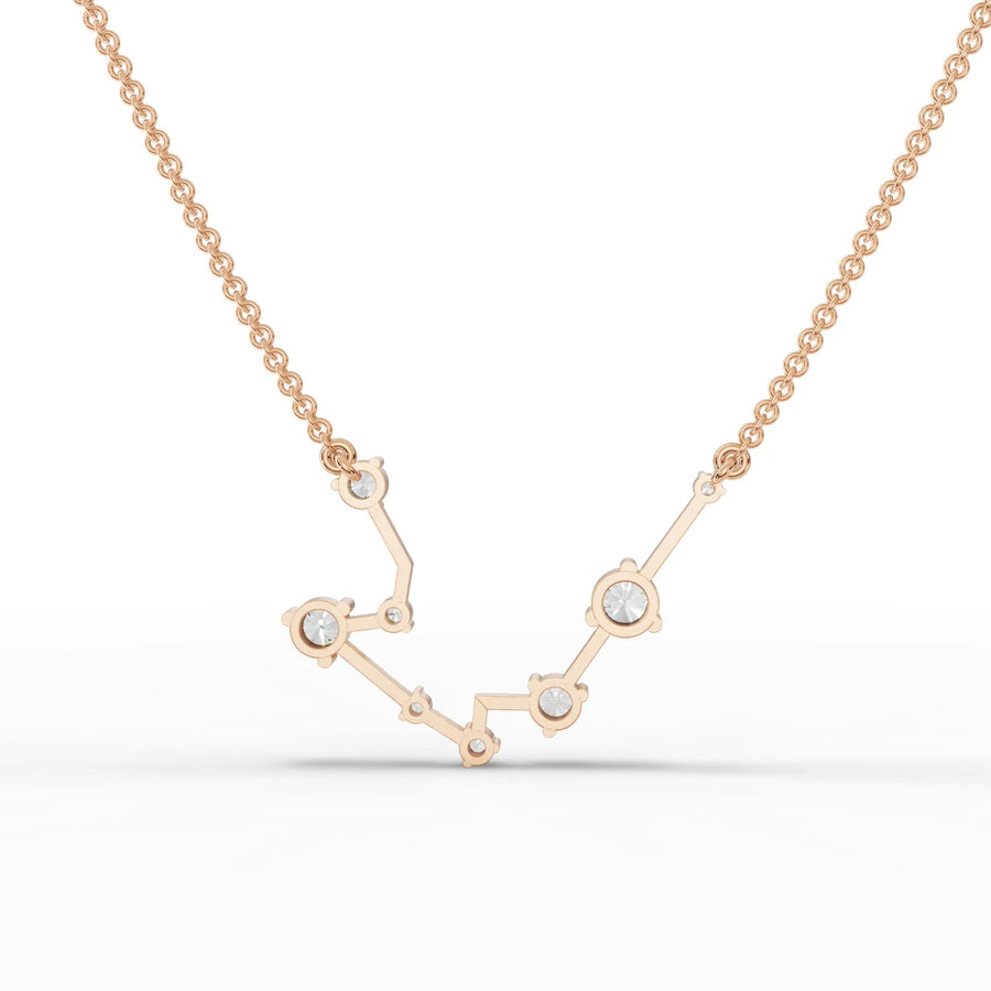 Aquarius constellation pendant featuring a V-shaped design in 18k gold, adorned with round lab grown diamonds.