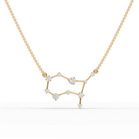18K gold Gemini constellation pendant featuring round lab-grown diamonds arranged in a star pattern.