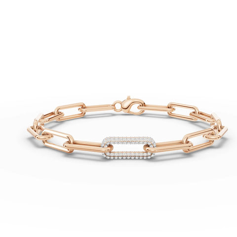 Elegant 0.58 Ct round pavé link lab diamond bracelet with elongated 18K gold links and a shimmering pavé-set center link.