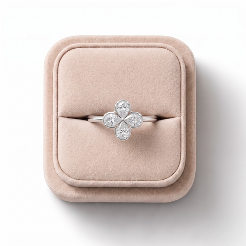0.60 CT Round Floral Lab Grown Diamond Cluster Ring, on a white background