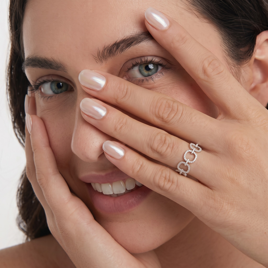 0.60 CT Round Pavé Lab Grown Diamond Ring, worn on the hand