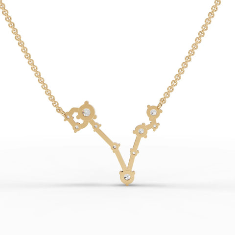 Elegant 0.61 Ct Pisces lab diamond pendant in polished 18K gold, featuring round lab-grown diamonds in a constellation layout.