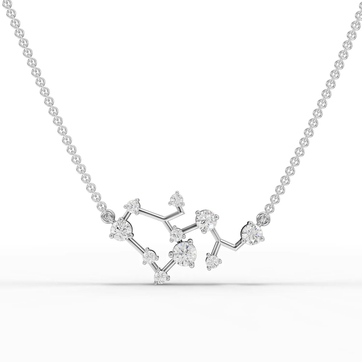 Sagittarius lab-grown diamond pendant in 18K gold, featuring round diamonds set in constellation pattern with open-back design.