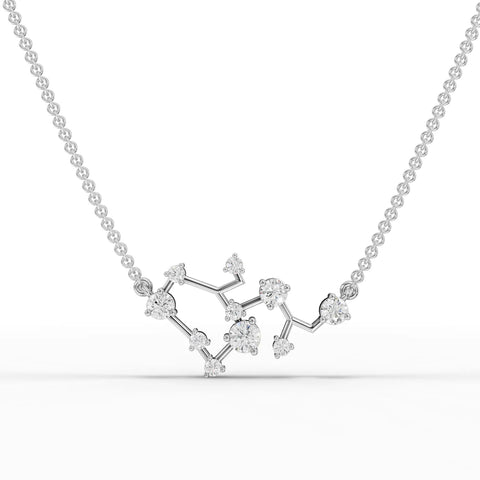 Sagittarius lab-grown diamond pendant in 18K gold, featuring round diamonds set in constellation pattern with open-back design.