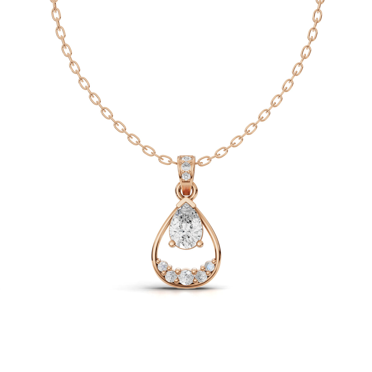 0.62 CT Pear Lab Grown Diamond Halo Pendant in rose gold