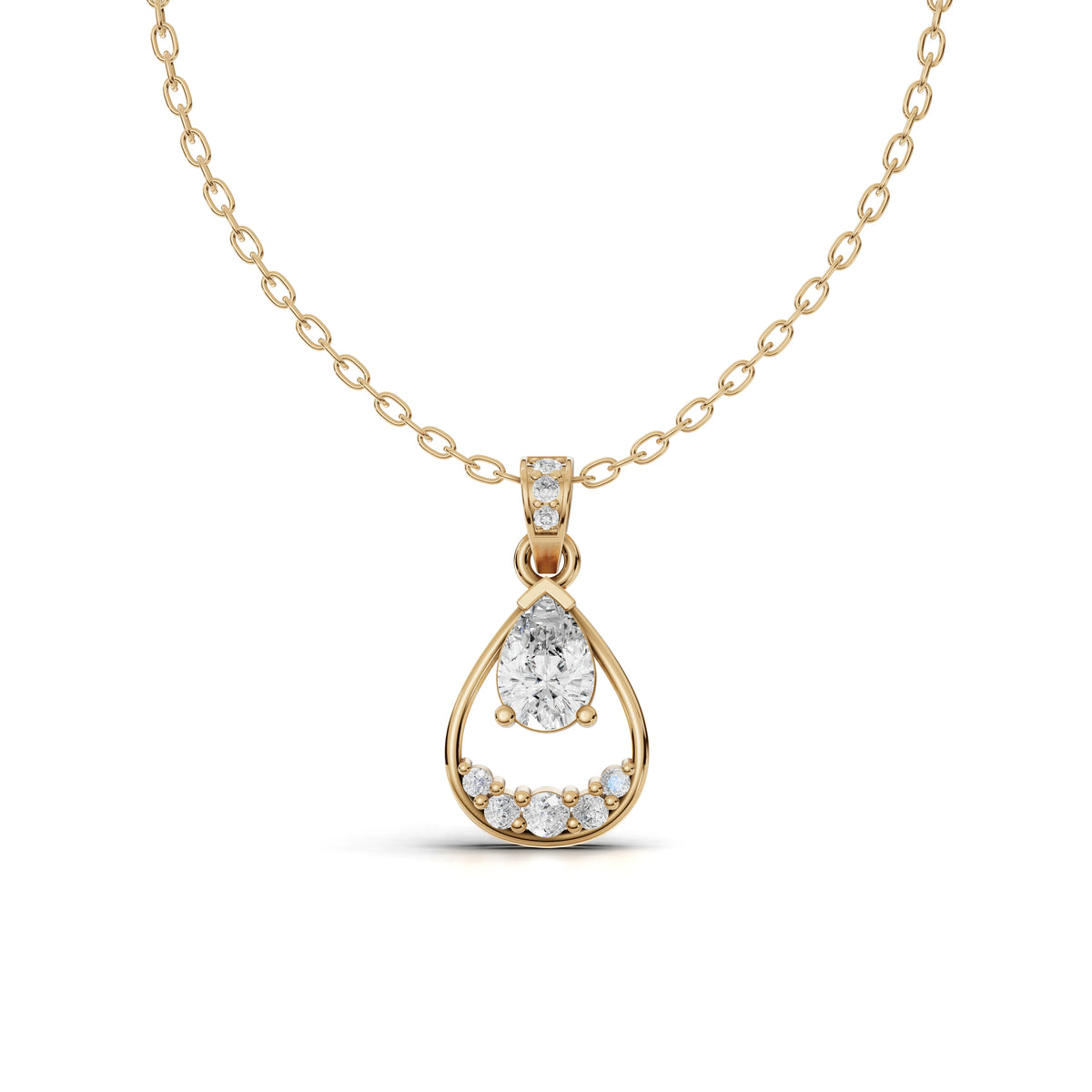 0.62 CT Pear Lab Grown Diamond Halo Pendant in yellow gold