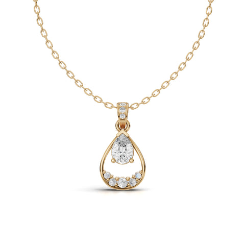 0.62 CT Pear Lab Grown Diamond Halo Pendant in yellow gold