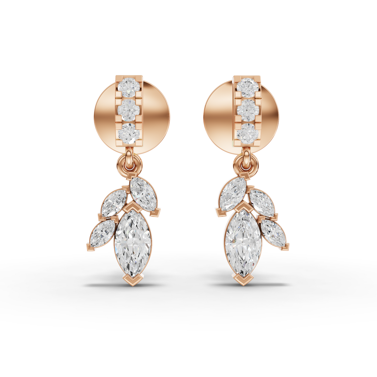 0.64 CT Marquise Cluster Lab Grown Diamond Drop Earrings in rose gold
