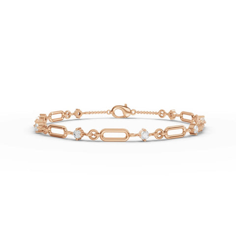 0.64 Ct round lab diamond link bracelet in 18k gold, featuring elongated open links with alternating diamond settings.