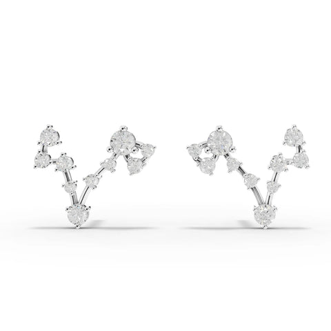 Earrings featuring a Pisces constellation design with round lab-grown diamonds set in 18K gold.