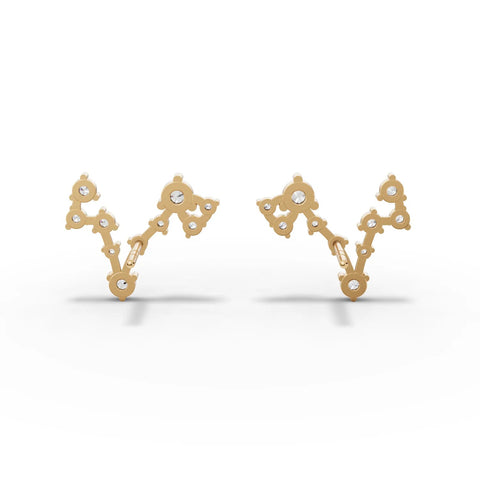 Earrings featuring a linear Pisces constellation design in 18K gold, adorned with round lab-grown diamonds.