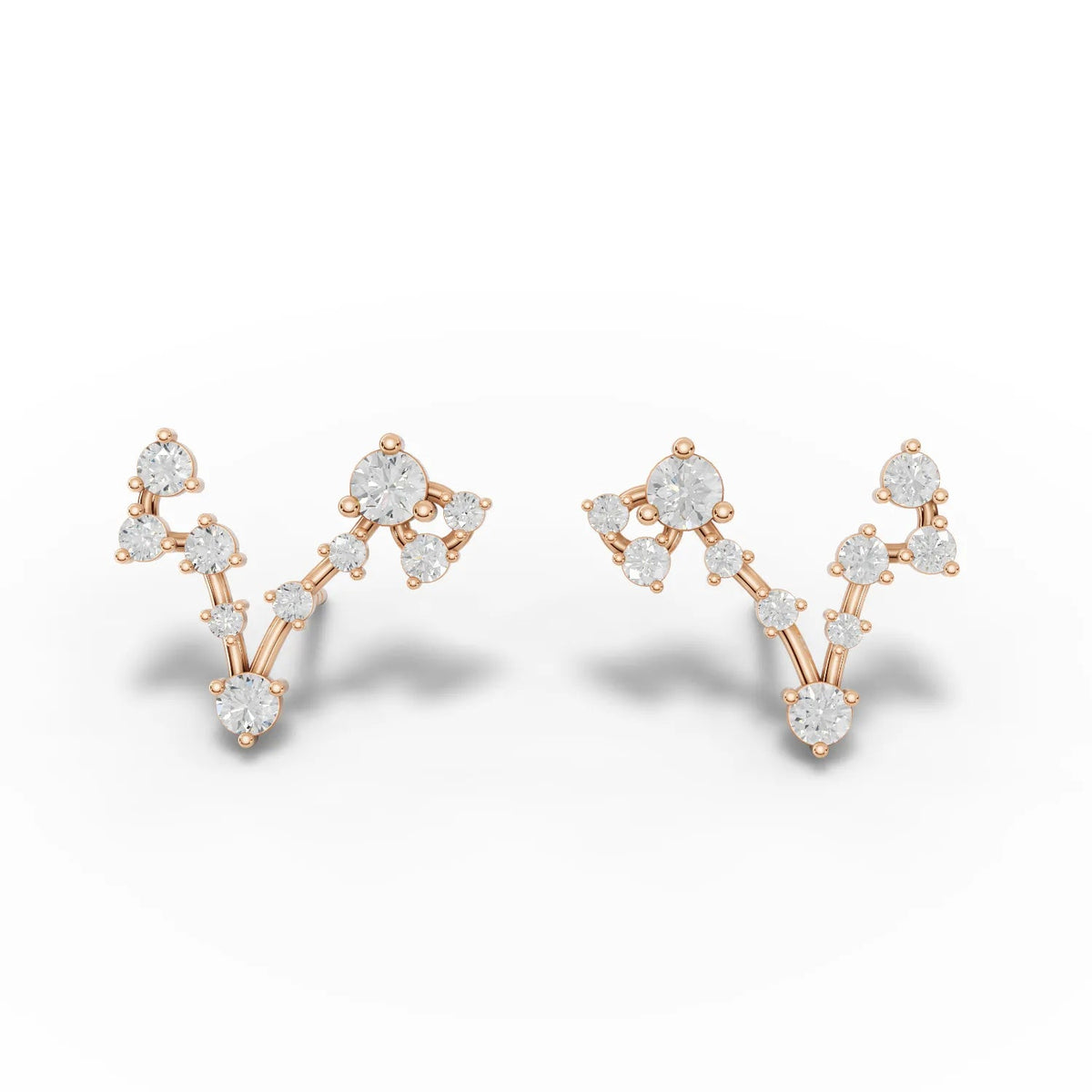 Elegant 0.66 Ct Pisces lab-grown diamond earrings in 18K gold, featuring a constellation design with round diamonds.