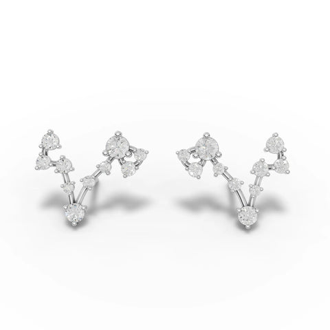 0.66 Ct Pisces lab diamond earrings in 18K gold, featuring a constellation design with round lab-grown diamonds.