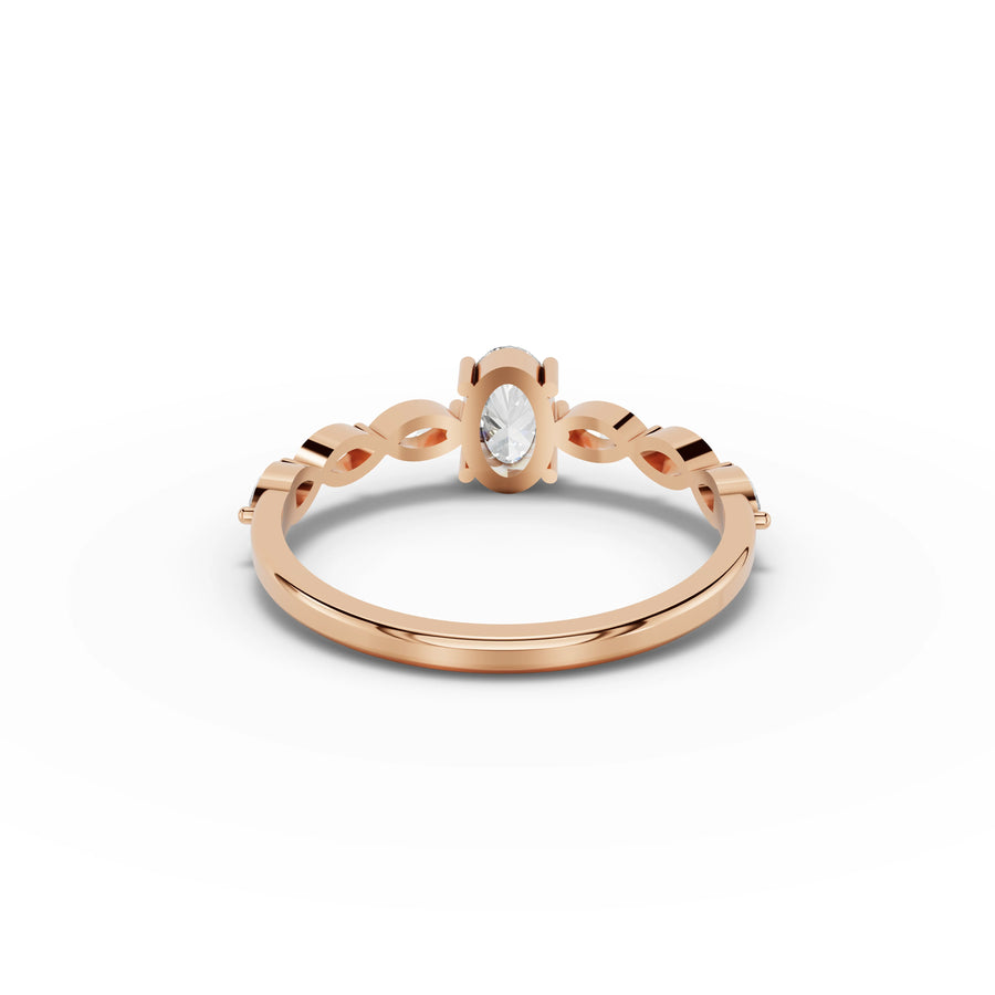 0.67 CT Oval Solitaire With Side Stone Lab Grown Diamond Ring in rose gold, view 3