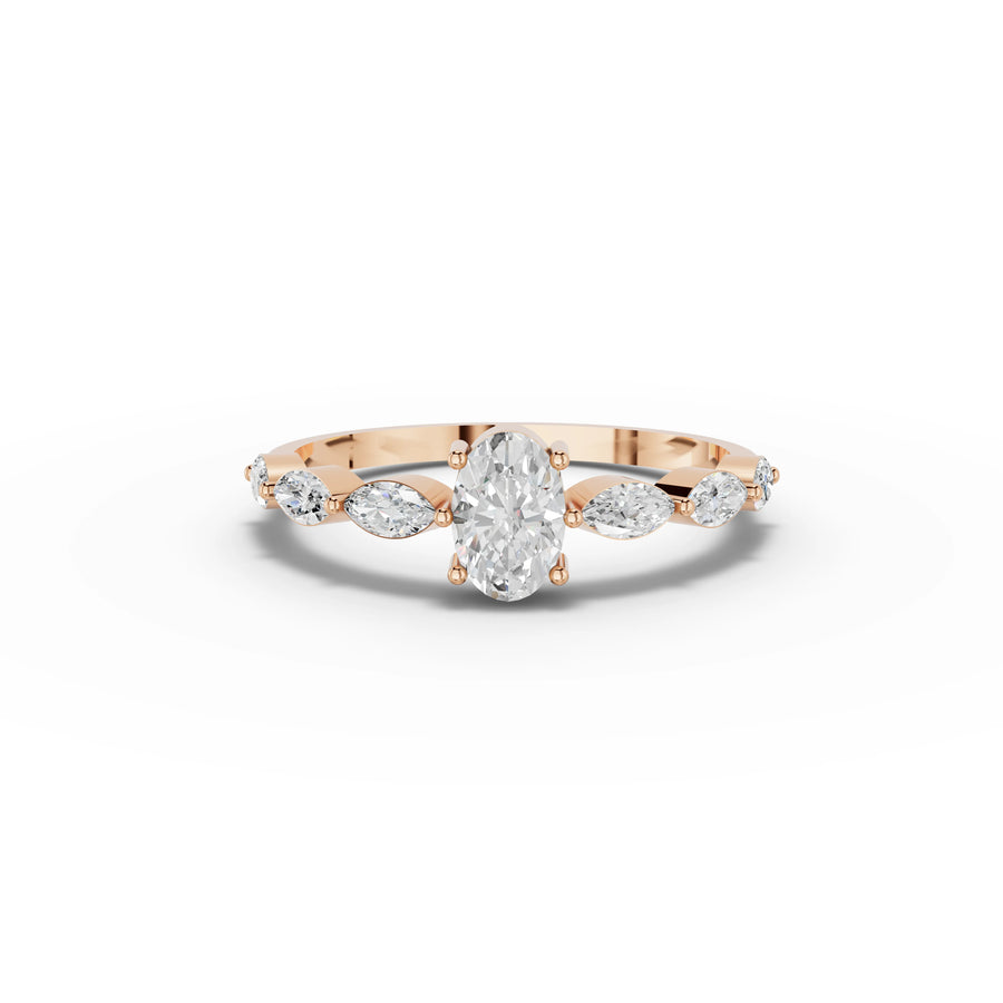 0.67 CT Oval Solitaire With Side Stone Lab Grown Diamond Ring in rose gold