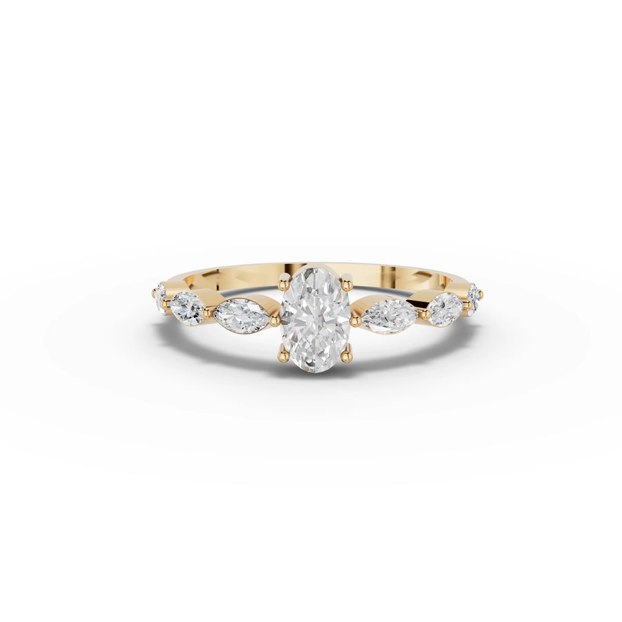 0.67 CT Oval Solitaire With Side Stone Lab Grown Diamond Ring in yellow gold